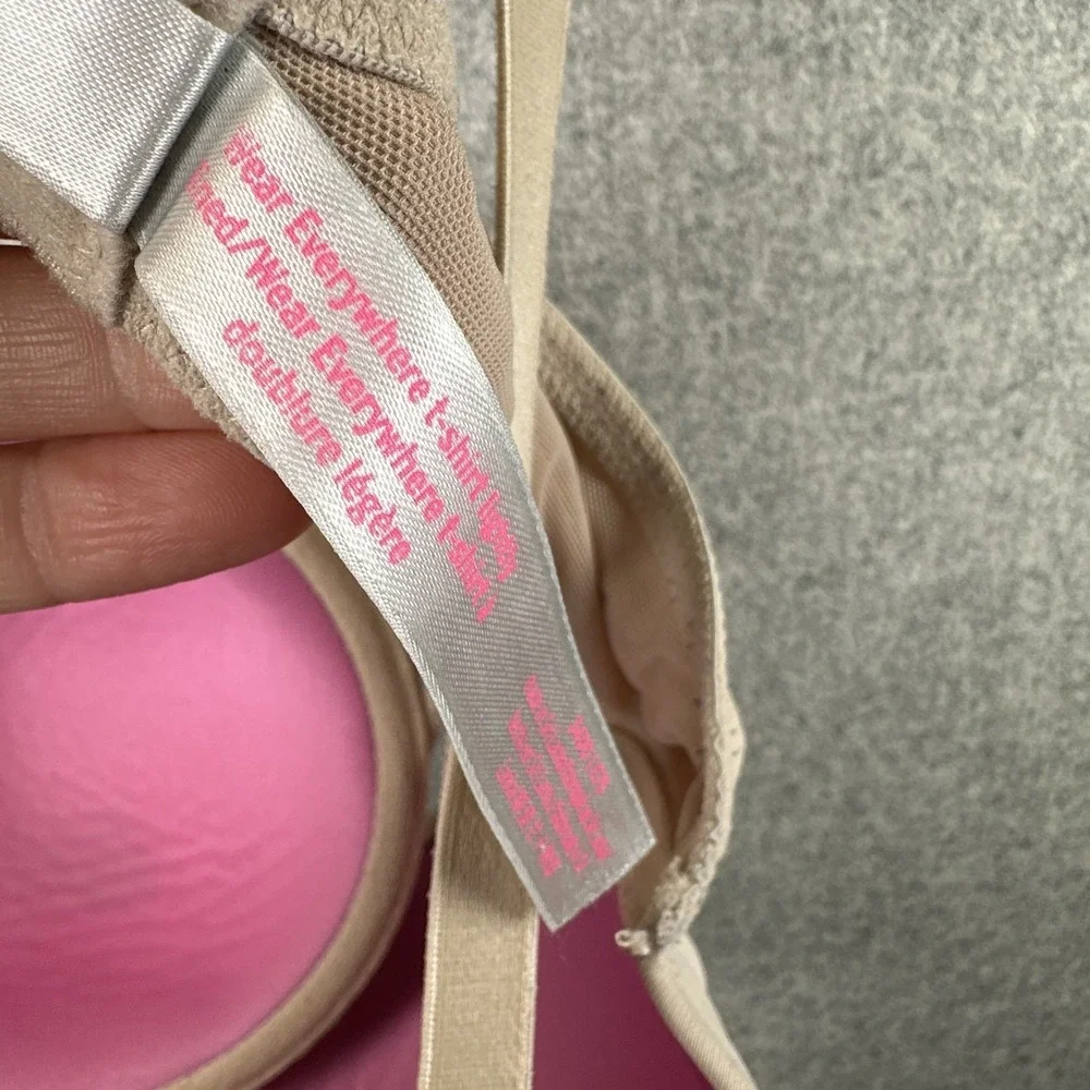 PINK Bra‎ Beige 34DD Everywhere T-Shirt Lightly Lined Underwire Criss Cross